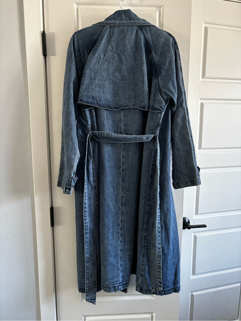 NWT FRNCH Paris Oversized Denim Trench Coat 100% Cotton Belted Size S M - Picture 3 of 6